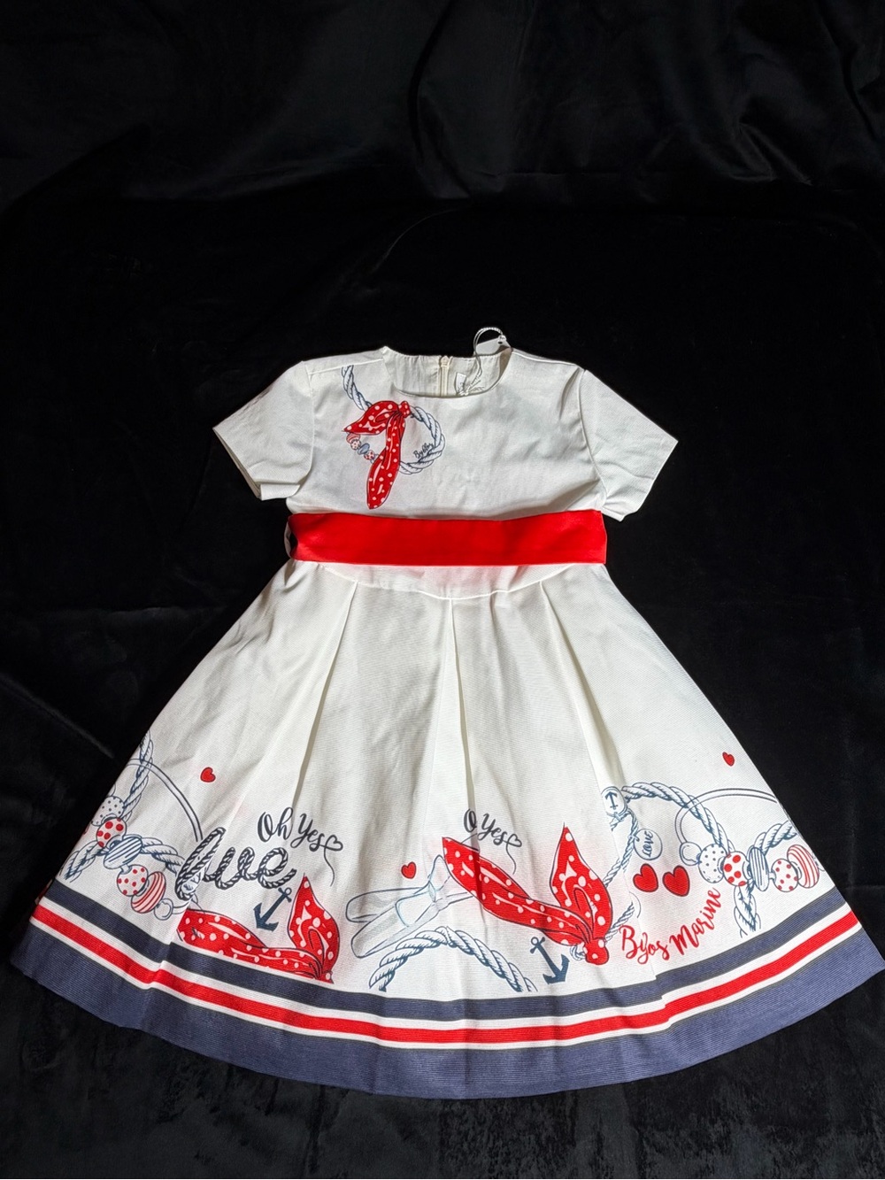 Byblos White and Red Nautical Pleated Dress